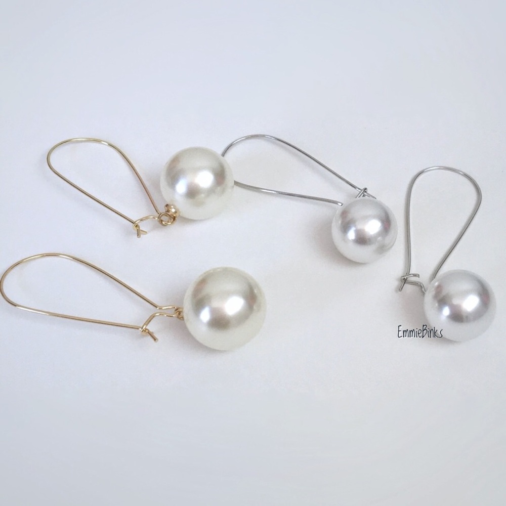 New Threader Style Pearl Drop Dangle Earrings - Kidney Wire Dangle - Picture 9 of 16